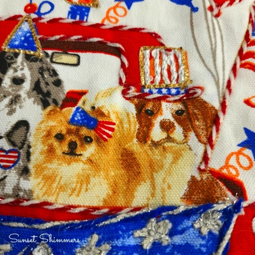 2pc Patriotic Dogs Red Truck July 4th Kitchen Tea Towel Set Stars & Stripes NEW